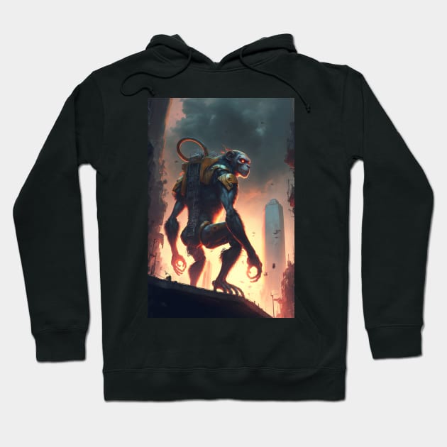 Giant futuristic robot cyborg Monkey attacking the city Hoodie by KoolArtDistrict